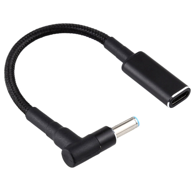PD 100W 18.5-20V 4.5 x 0.6mm Elbow to USB-C / Type-C Adapter Nylon Braid Cable for HP, 4.5 x 0.6mm