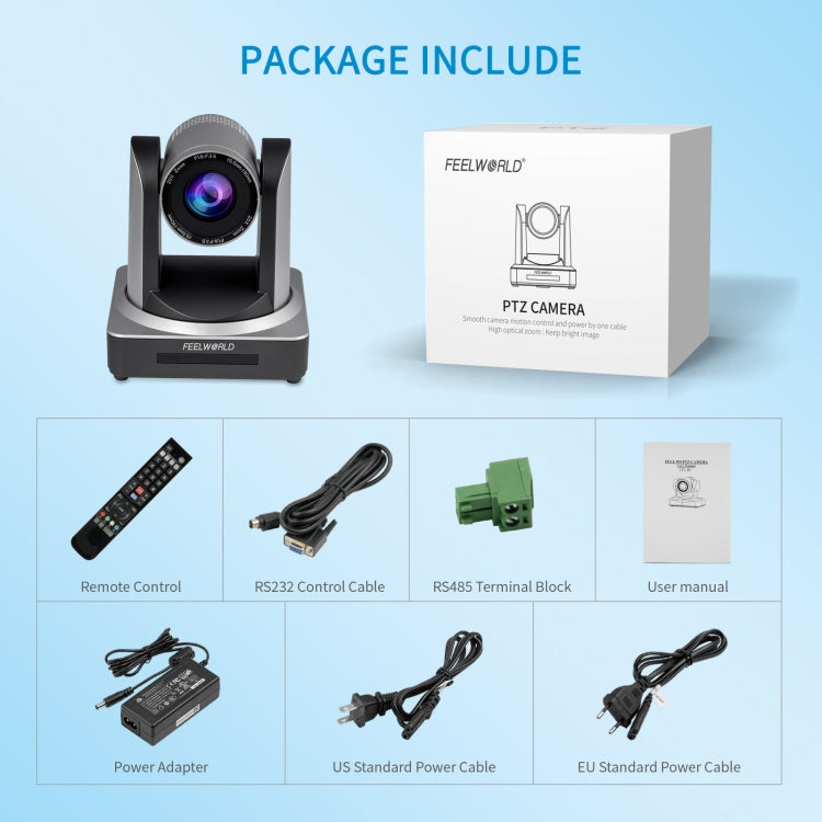 FEELWORLD POE20X Simultaneous 20X Optical Zoom Live Streaming PTZ Camera, EU and US Plug, POE20X