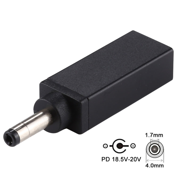 PD 18.5V-20V 4.0x1.7mm Male Adapter Connector(Black)