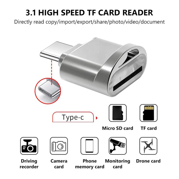 USB-C / Type-C 3.1 to Micro SD Card (TF Card) Reader Adapter, Silver
