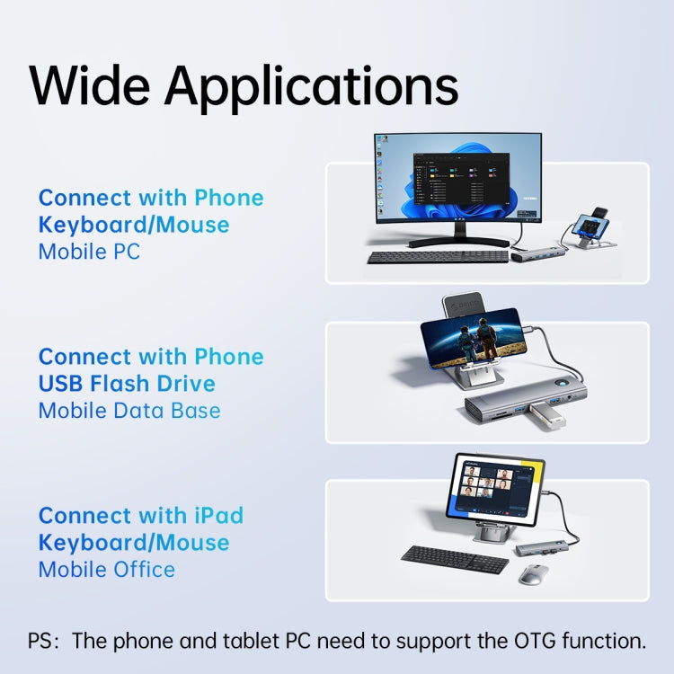 ORICO PW11-8PC Type-C / USB-C 8-in-1 5Gbps Multifunction Docking Station(Silver)