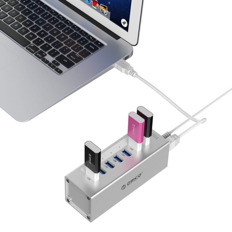ORICO A3H7 Aluminum High Speed 7 Ports USB 3.0 HUB with 12V/2.5A Power Supply for Laptops, 7 Ports (Silver), 7 Ports (Black)