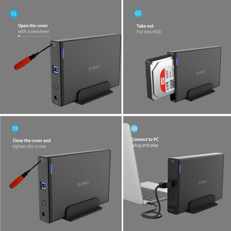 ORICO 7688U3 Vertical Aluminum External Hard Drive Enclosure Storage Case Hard Drive Dock for 3.5 inch SATA HDD