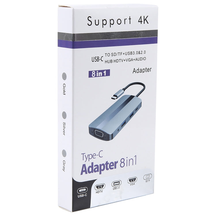 BYL-2105 8 in 1 USB-C / Type-C to USB Multifunctional Docking Station HUB Adapter, BYL-2105