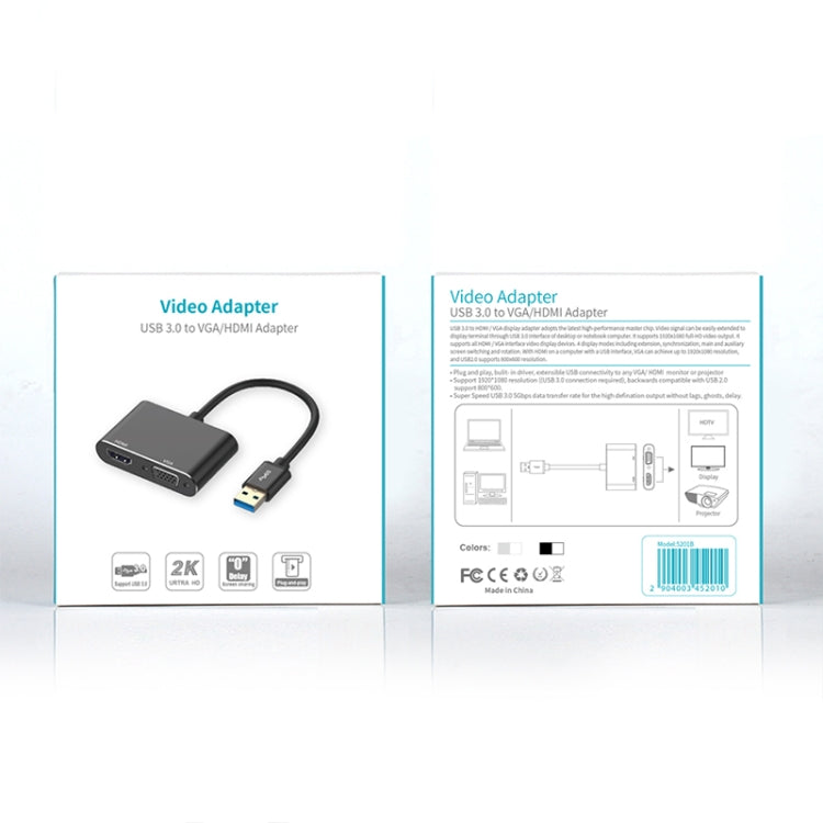 5201B 2 in 1 USB 3.0 to VGA + HDMI HD Video Converter, 5201B Black, 5201B Silver