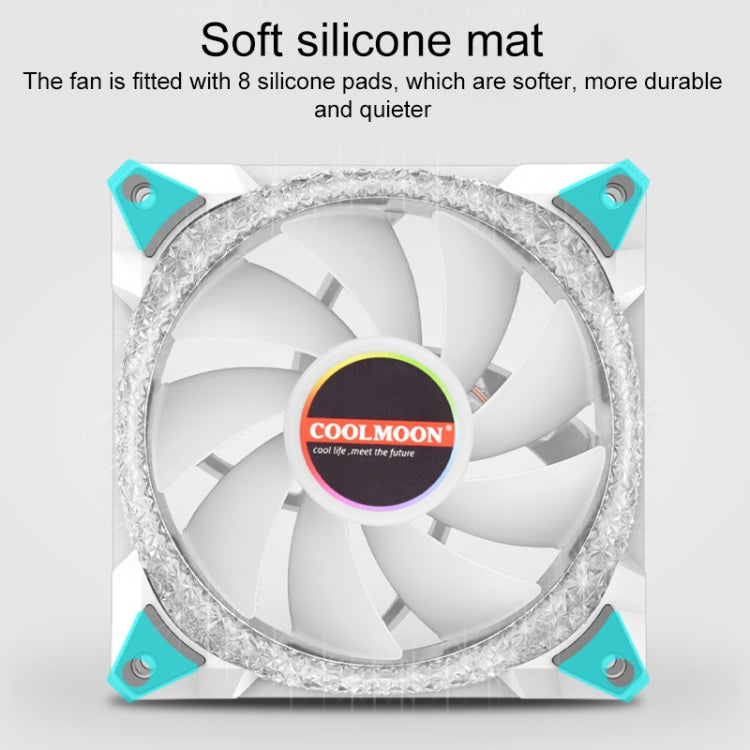 COOLMOON AS2 PWM Controlled Cooling Fan 12CM Dual-aperture Computer Water Cooling ARGB Chassis Fan (White)