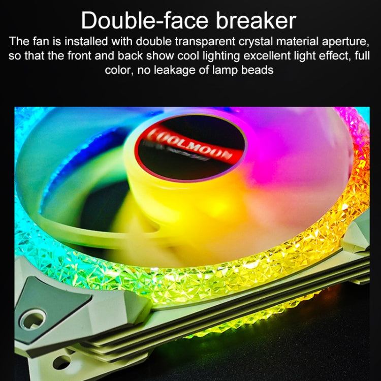 COOLMOON AS2 PWM Controlled Cooling Fan 12CM Dual-aperture Computer Water Cooling ARGB Chassis Fan (White)