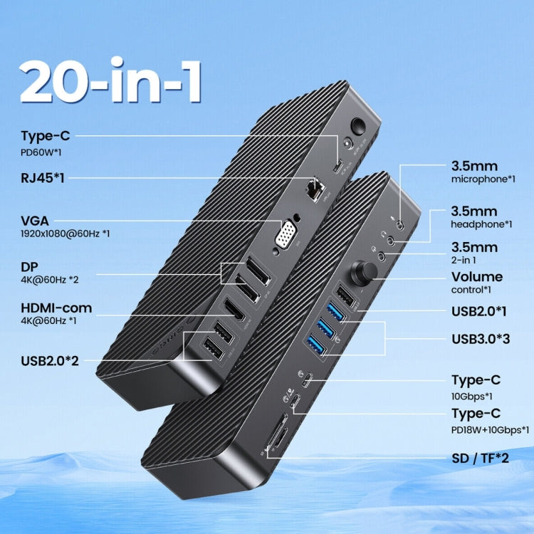 ORICO DKA20-BK-BP 10Gbps 20 in 1 Type-C 3.0 HUB Docking Station (UK Plug)