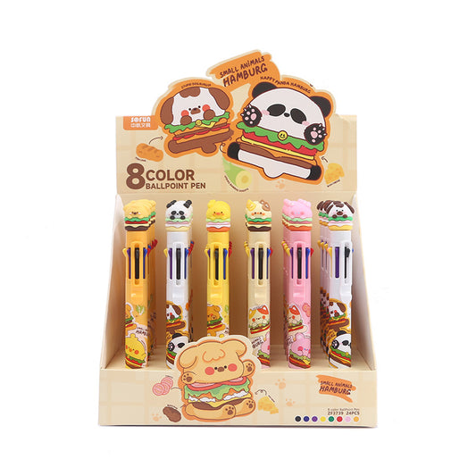 Cute Hamburger Multi Colour Pen with Topper (8 Colours)