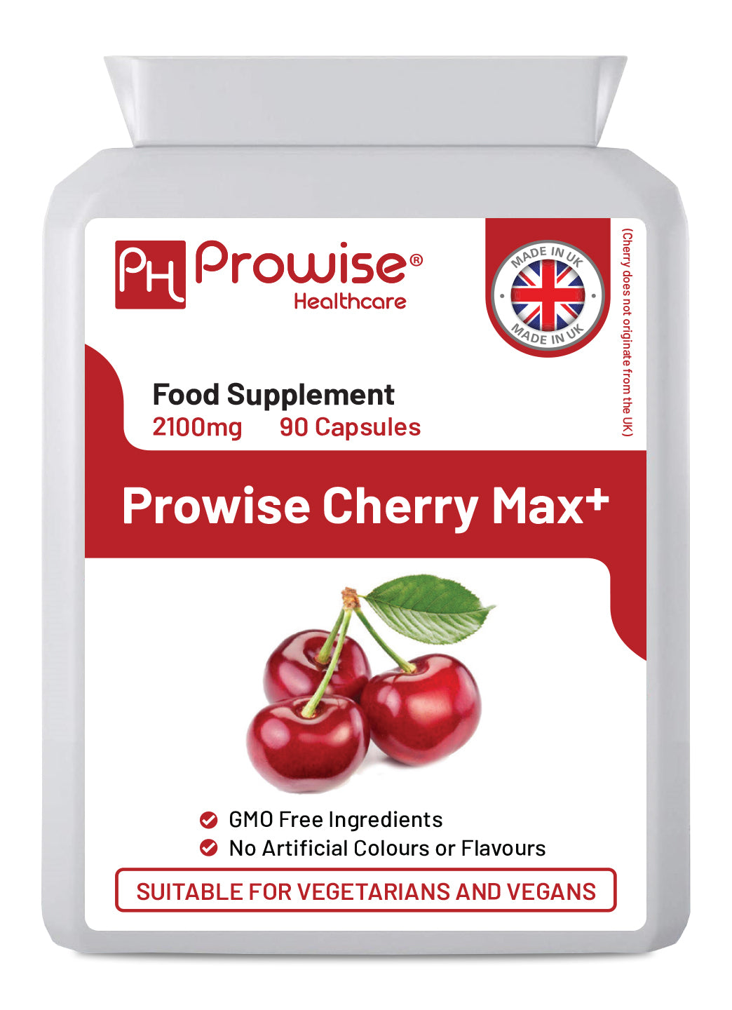 Cherry Max+ 2100 ملجم من كرز مونتمورنسي معزز بالكرز الأسود | 90 كبسولة نباتية | تركيز عالٍ | صُنع في المملكة المتحدة