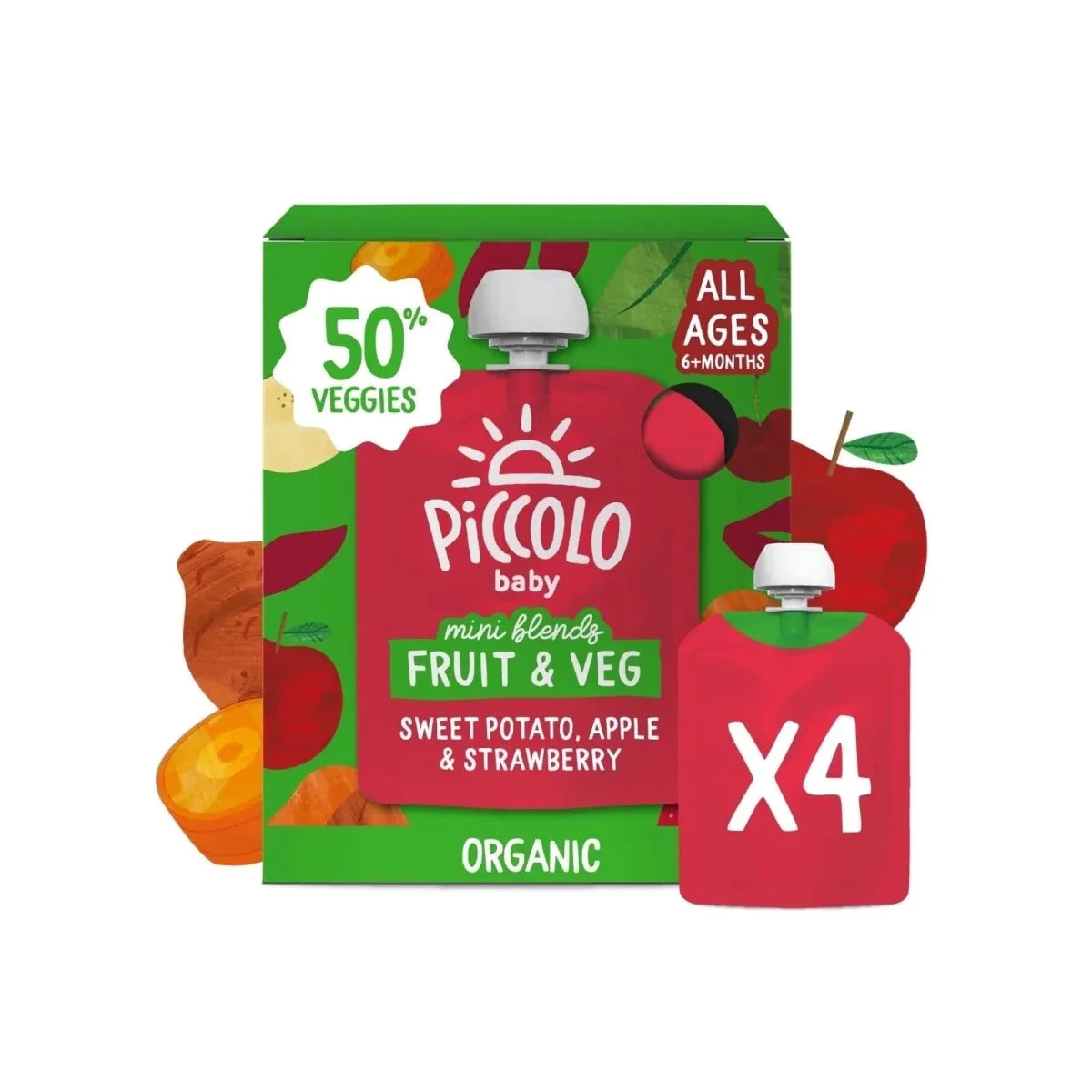 Piccolo Baby Fruit & Veg - Sweet Potato, Apple & Strawberry 6+ months 360g (4x90g)