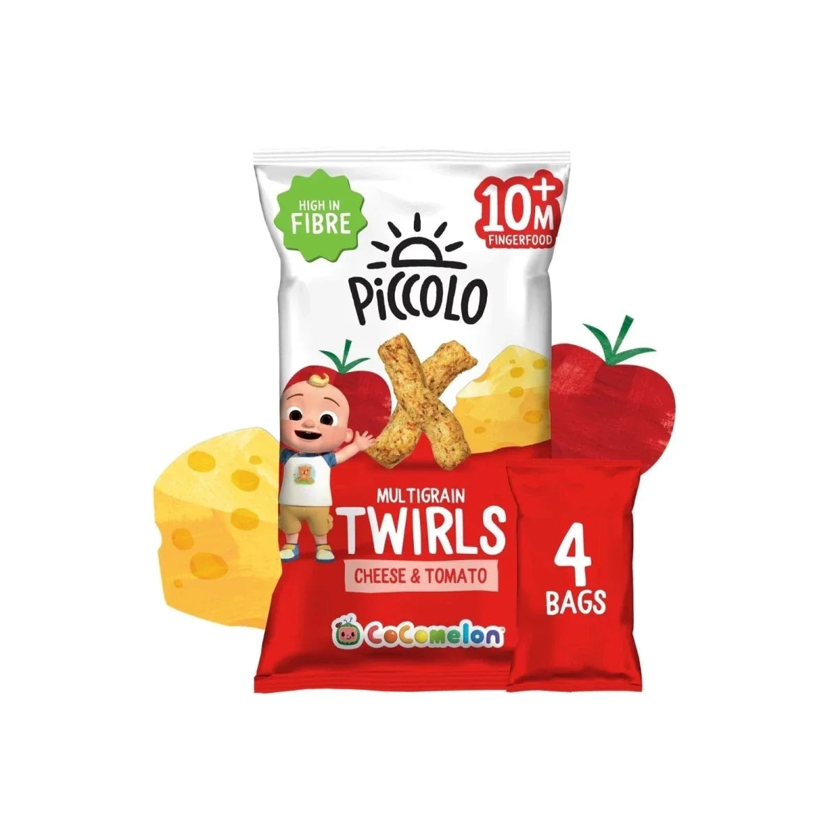Piccolo Organic Multigrain Twirls Cheese & Tomato 60g (4 x 15g)