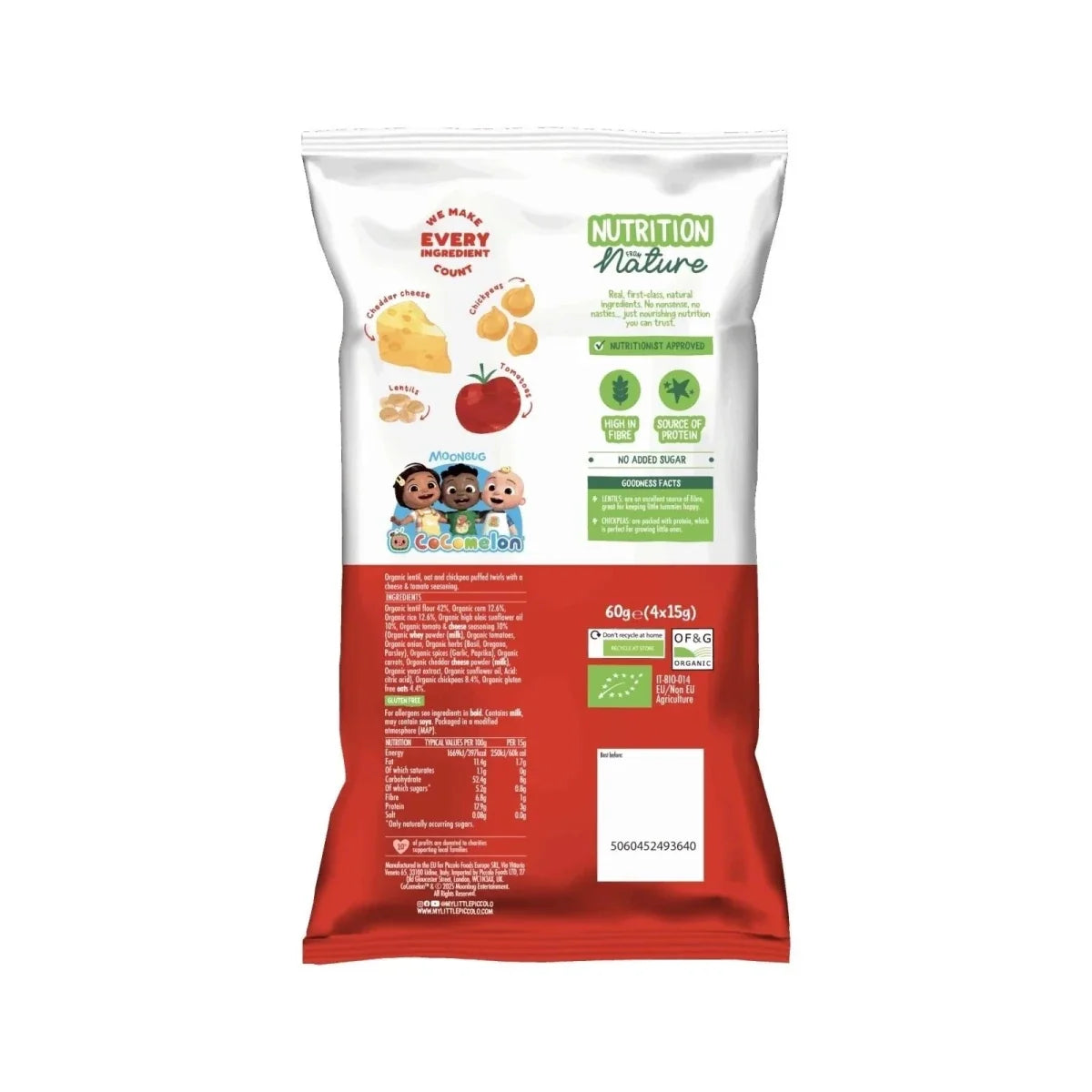 Piccolo Organic Multigrain Twirls Cheese & Tomato 60g (4 x 15g)