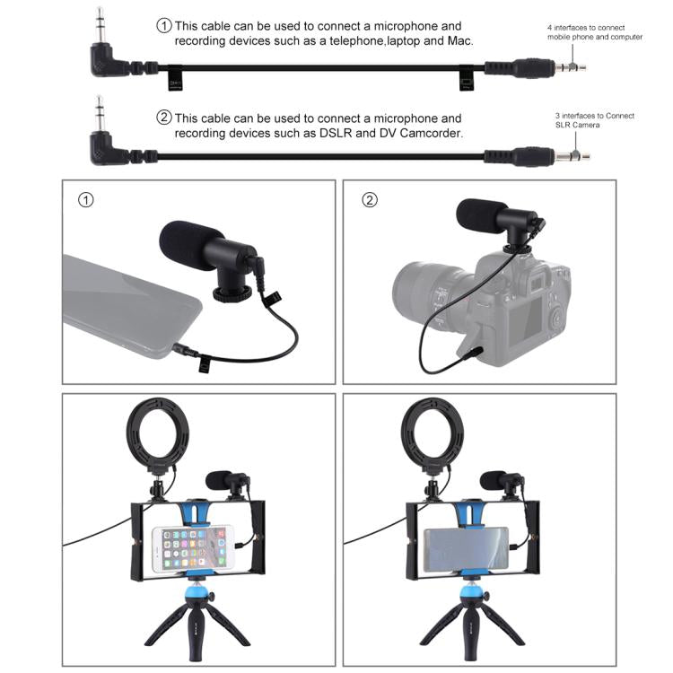 PULUZ 4-in-1 Smartphone Vlogging Kit – LED Ring Light, Microphone & Tripod