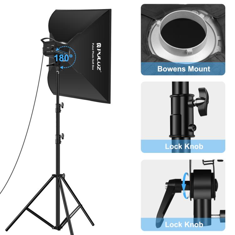 PULUZ 120W Photo Studio Strobe Flash Light Kit with Softbox Reflector & Tripod, Rectangle 120W 2700K-6500K Light Kit EU Plug, Rectangle 120W 2700K-6500K Light Kit UK Plug, Rectangle 120W 2700K-6500K Light Kit US Plug