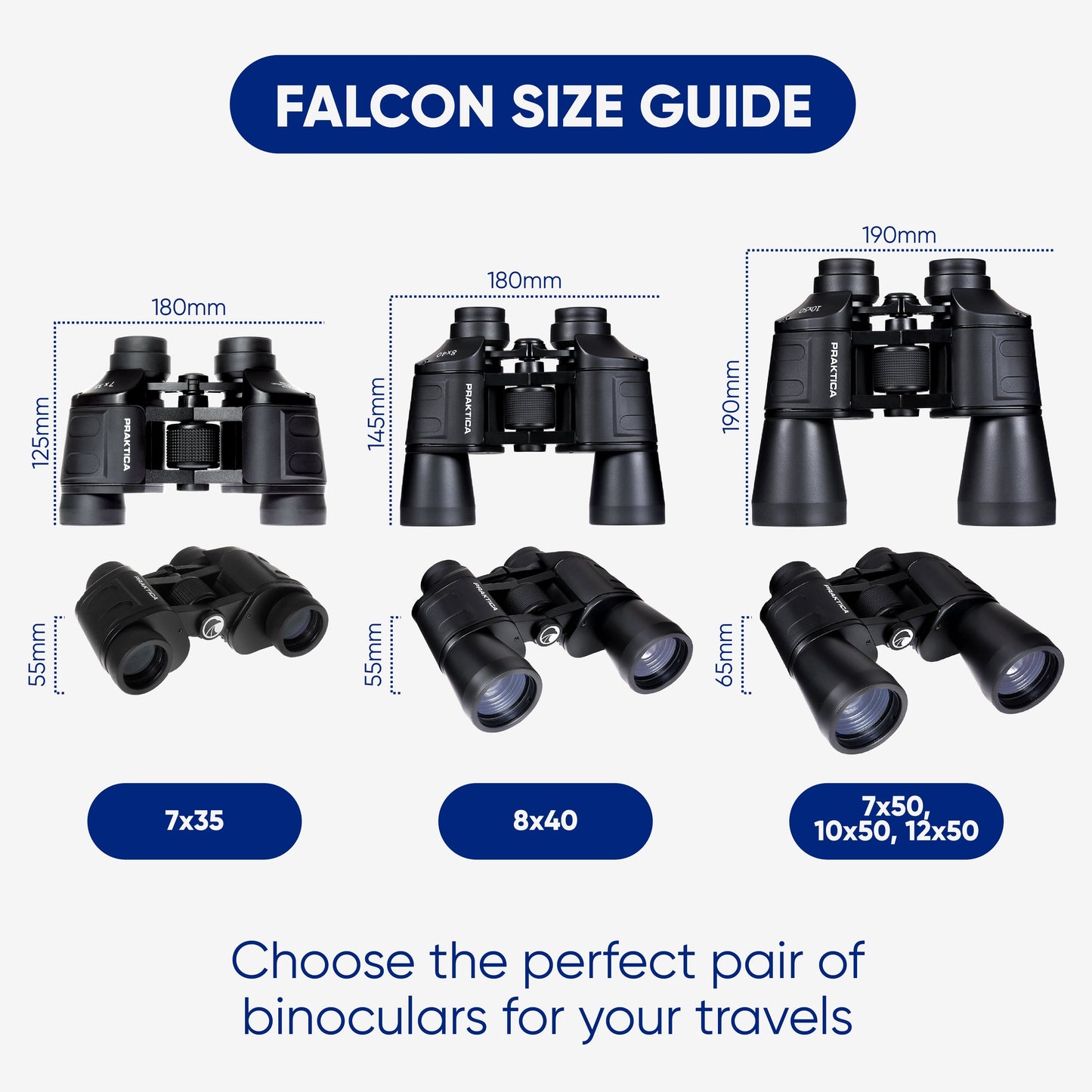 PRAKTICA Falcon 8x40mm Wide Angle Porro Prism Field Binoculars - Sand
