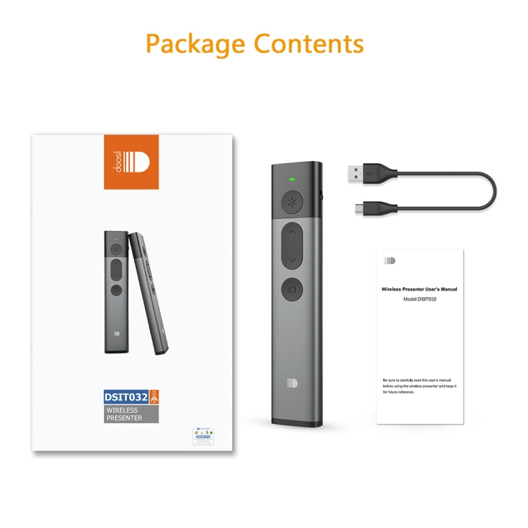 Doosl DSIT032 2.4GHz Wireless Presenter PowerPoint Clicker Representation Remote Control Green Laser Pointer, Control Distance: 100m