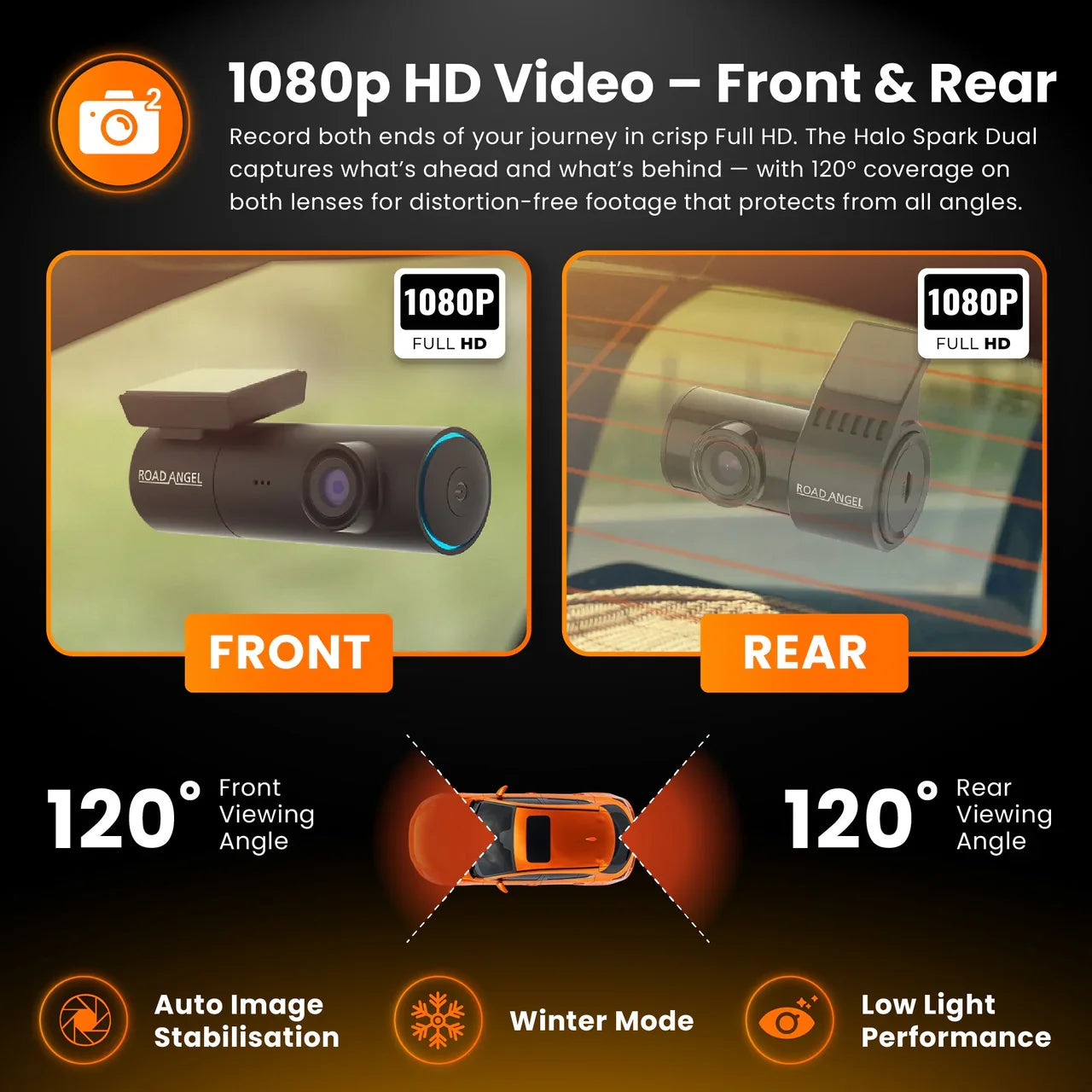 Road Angel Halo Spark Dual 1080p Front & Rear Dash Cam