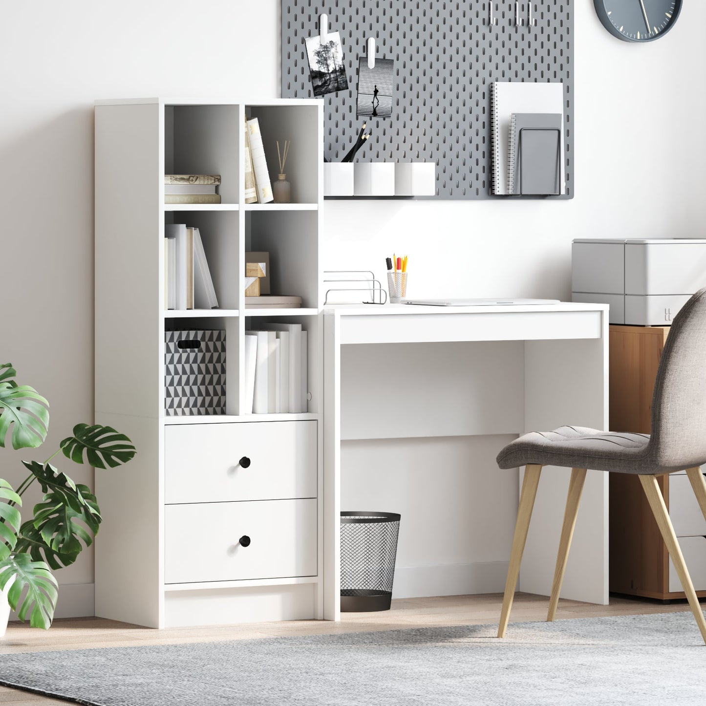 Desk with Storage White Engineered Wood