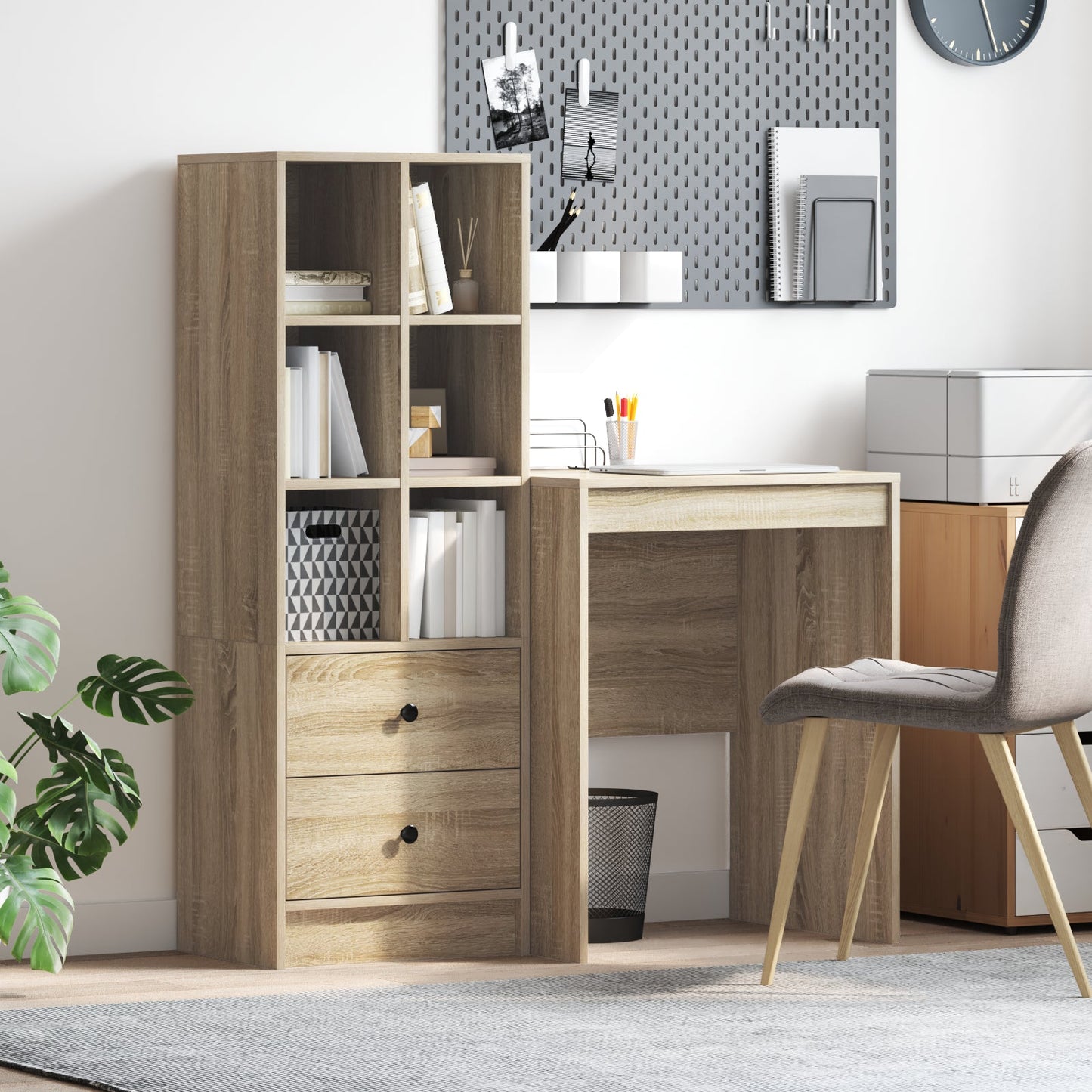 Desk with Storage Sonoma Oak Engineered Wood
