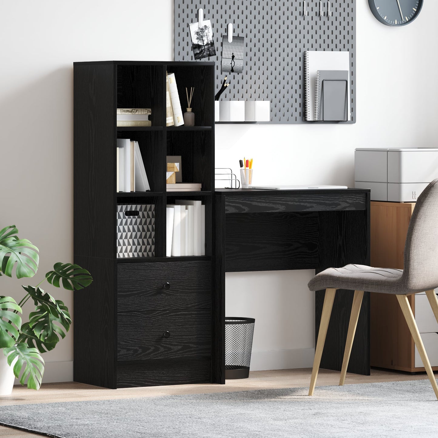 Desk with Storage Black Oak Engineered Wood
