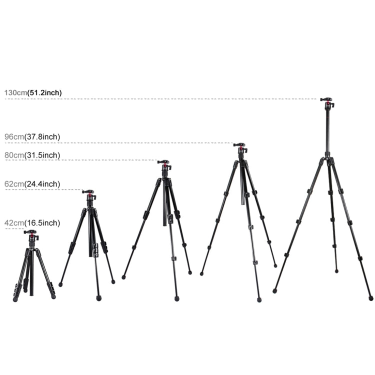 PULUZ 4-Section Folding Legs Metal  Tripod Mount with 360 Degree Ball Head for DSLR & Digital Camera, Adjustable Height: 42-130cm, Adjustable Height: 42-130cm