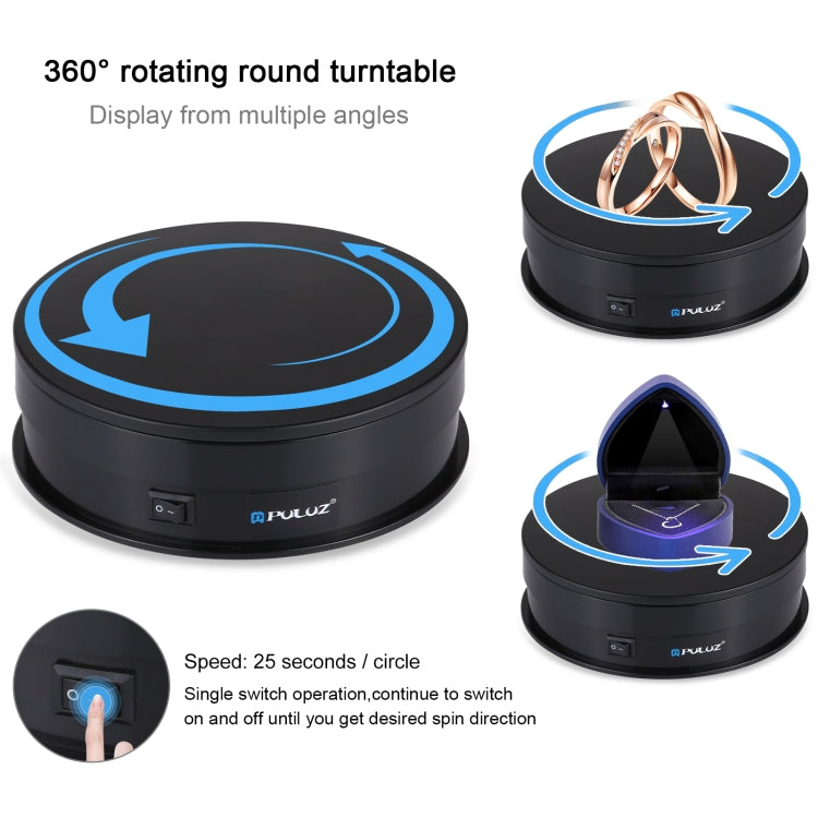 PULUZ 15cm USB Electric Rotating Turntable Display Stand Video Shooting Props Turntable for Photography, Load 1-5kg, 15cm Load 1-5kg Black, 15cm Load 1-5kg White