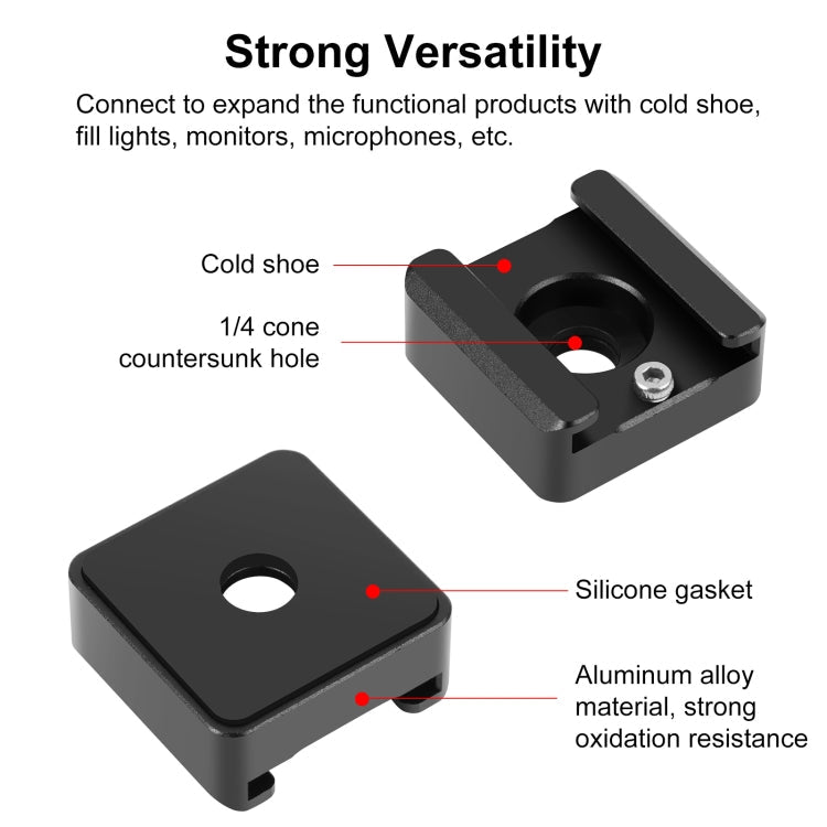 PULUZ Expand Cold Shoe Mount Adapter Microphone Flash Light Aluminum Alloy Holder Bracket, PULUZ Expand Cold Shoe