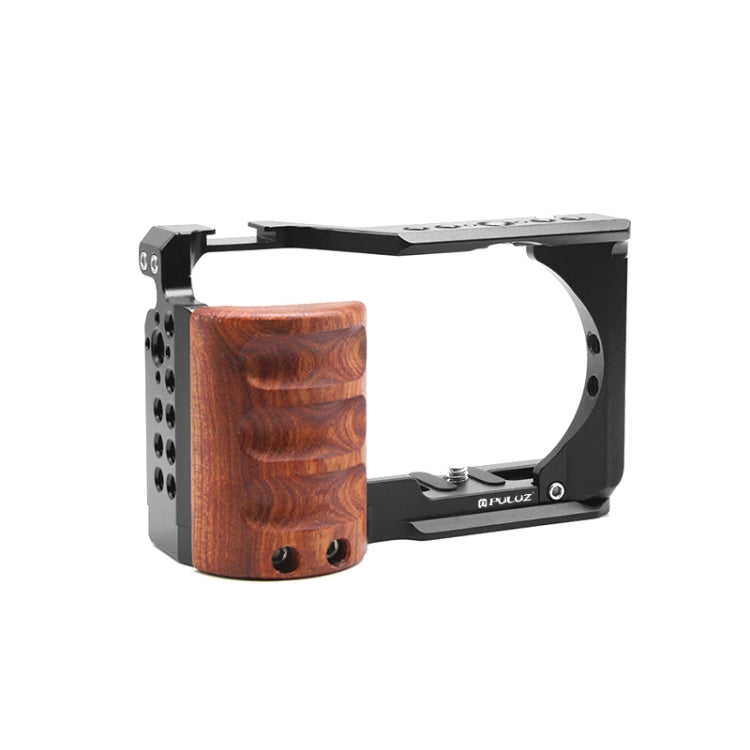 For Sony ZV-E10 PULUZ Wood Handle Metal Camera Cage Stabilizer Rig