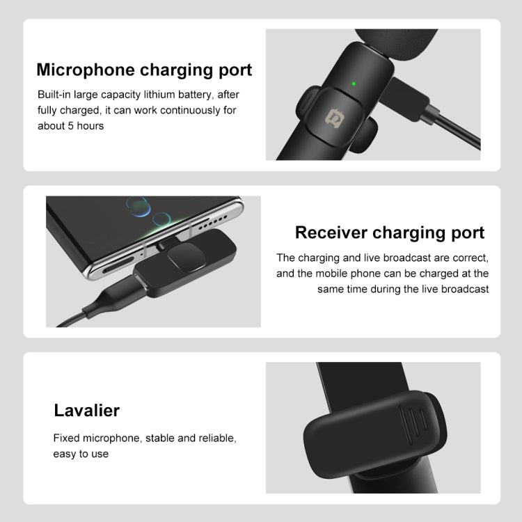 PULUZ Wireless Lavalier Microphone – Type-C Receiver + Dual Microphones