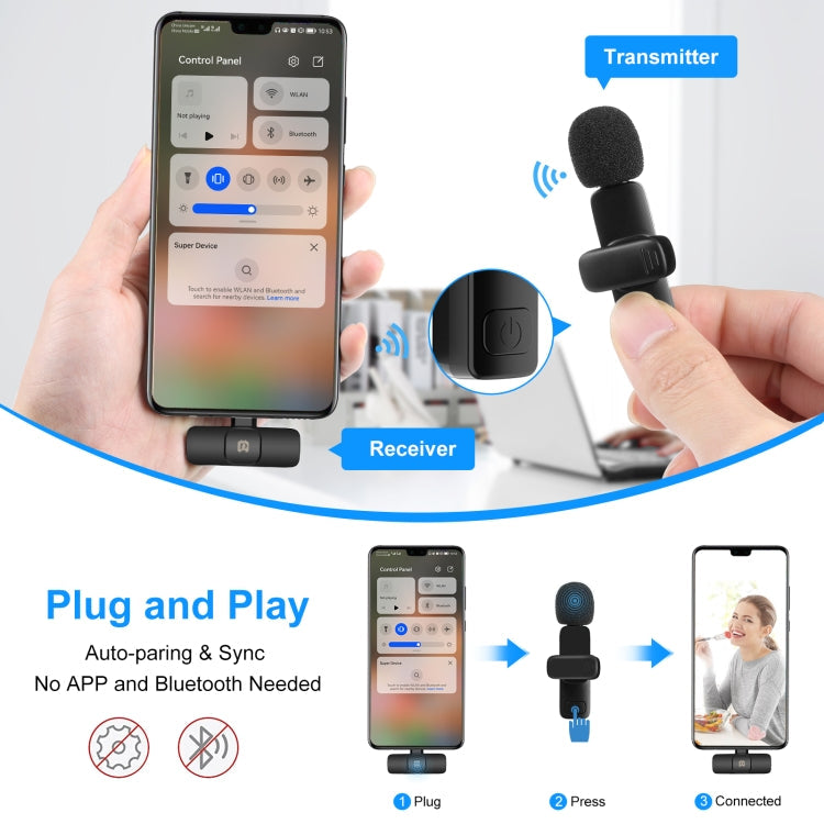 PULUZ Wireless Lavalier Microphone – Type-C Receiver + Dual Microphones