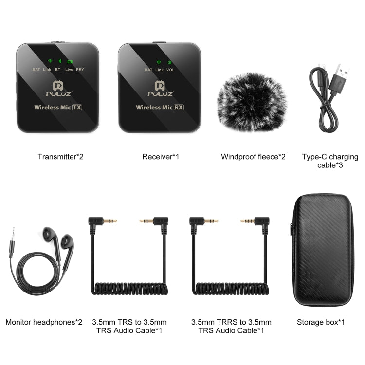 PULUZ 2 TX + 1 RX Wireless Lavalier Microphone (Black)