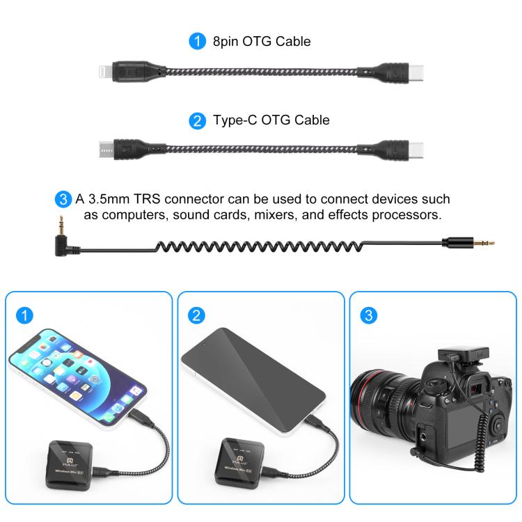 PULUZ 2 TX + 1 RX Wireless Lavalier Microphone (Black)