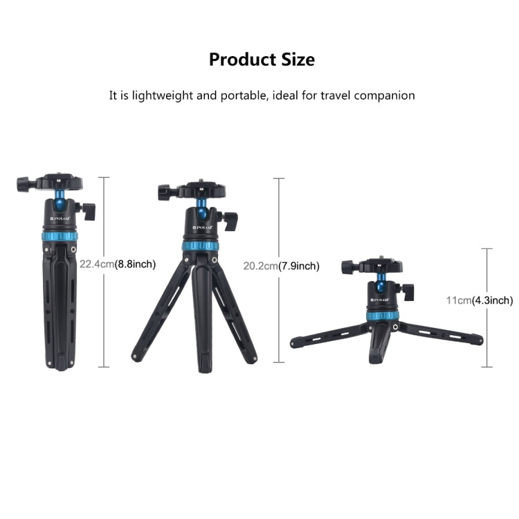 PULUZ Pocket Mini Adjustable Metal Desktop Tripod Mount with 360 Degree Ball Head for DSLR & Digital Cameras, Adjustable Height: 11-20.2cm, Tripod with Head(L)