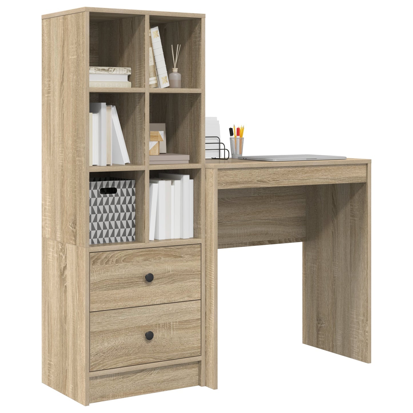 Desk with Storage Sonoma Oak Engineered Wood