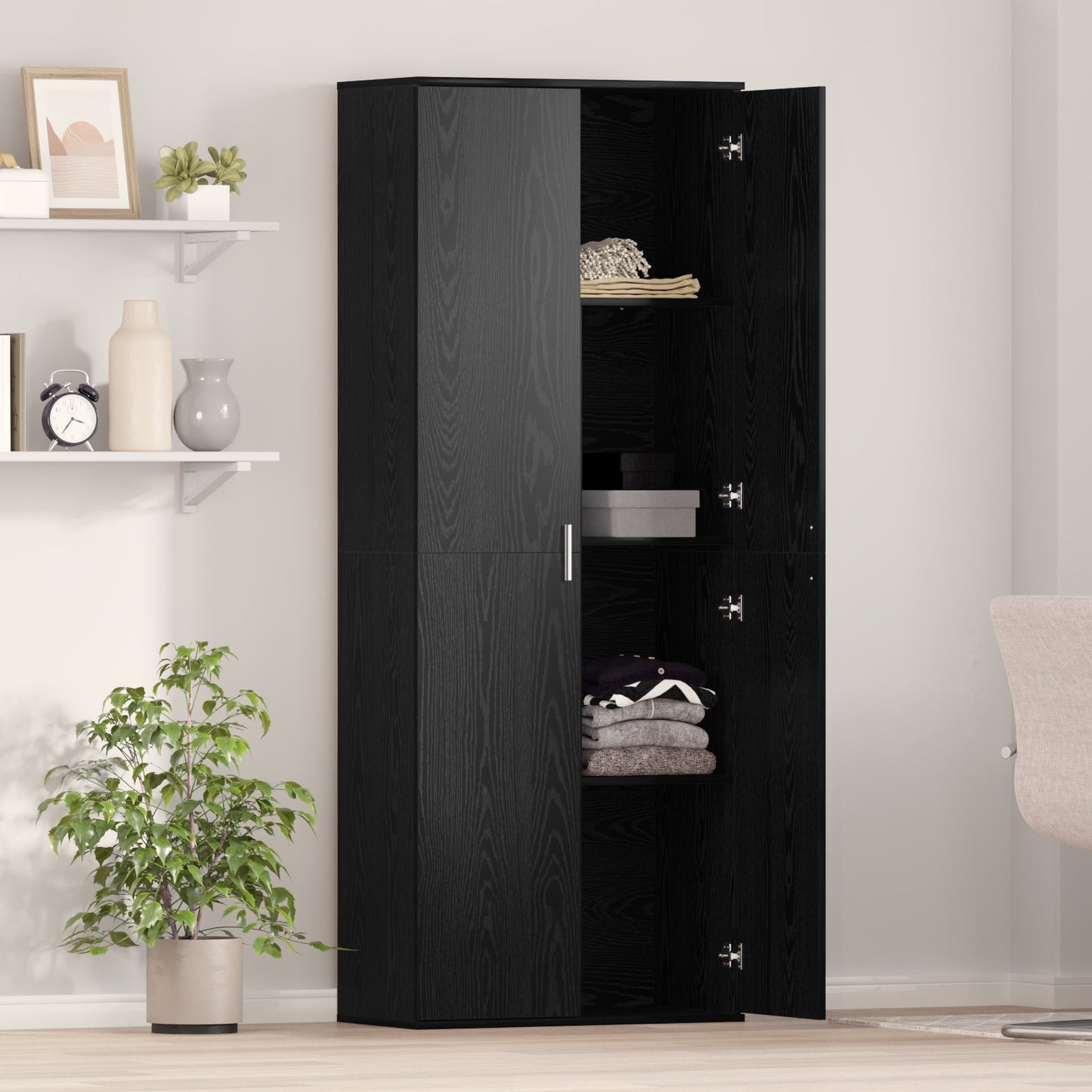 Highboard Black Oak 70x35x180 cm Engineered Wood