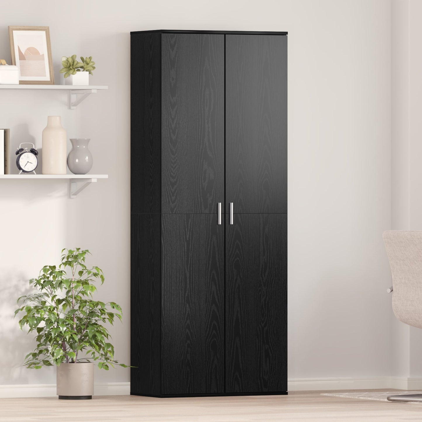 Highboard Black Oak 70x35x180 cm Engineered Wood