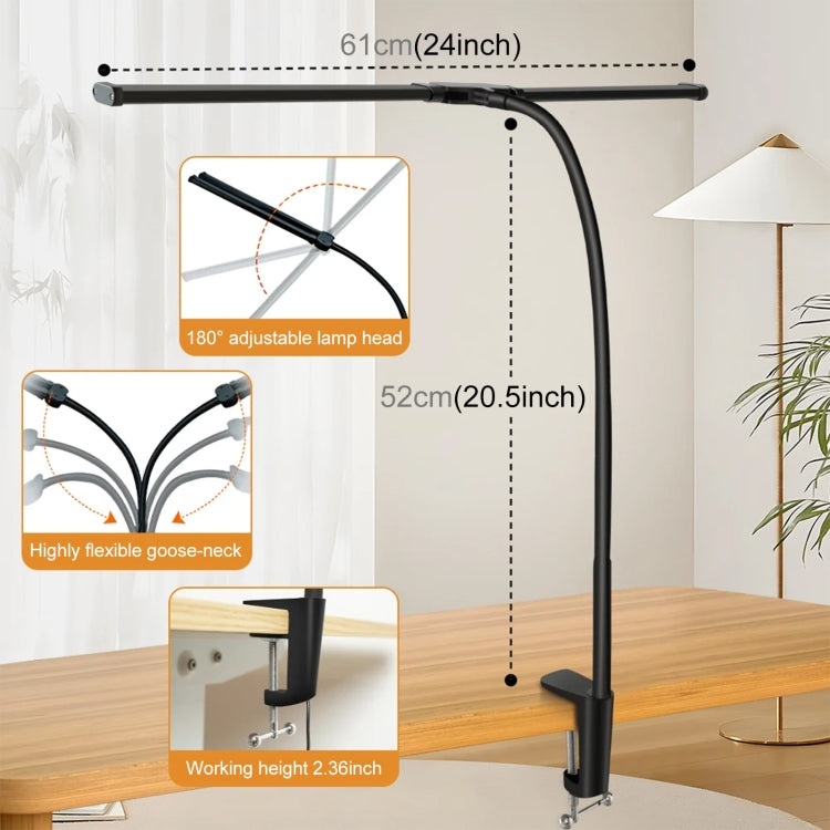PULUZ Gooseneck Tube LED Fill Light Double Head Clip Desk Lamp (Black)
