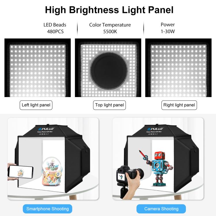 PULUZ 40cm Folding 72W 5500K Studio Shooting Tent Soft Box Photography Lighting Kit with 4 Colors (Black, Orange, White, Green) Backdrops, 40cm Folding 72W(UK Plug), 40cm Folding 72W(US Plug), 40cm Folding 72W(AU Plug), 40cm Folding 72W(EU Plug)