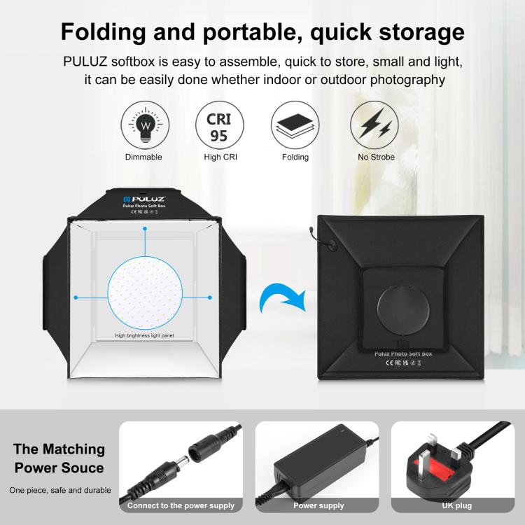 PULUZ 40cm Folding 72W 5500K Studio Shooting Tent Soft Box Photography Lighting Kit with 4 Colors (Black, Orange, White, Green) Backdrops, 40cm Folding 72W(UK Plug), 40cm Folding 72W(US Plug), 40cm Folding 72W(AU Plug), 40cm Folding 72W(EU Plug)