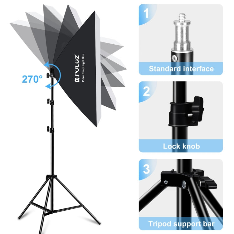 PULUZ 50x70cm Studio Softbox + 2m Tripod Mount + Single E27 30W 5700K White Light LED Bulb Photography Kit, Single Bulb EU Plug, Single Bulb US Plug