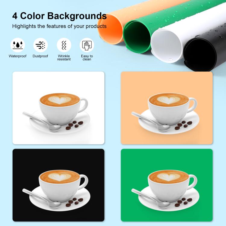 PULUZ 80cm Folding Portable 90W 14000LM High CRI White Light Photo Lighting Studio Shooting Tent Box Kit with 4 Colors Black, White, Orange, Green Backdrops (UK Plug)