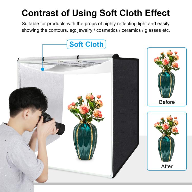 PULUZ 80cm Folding Portable 90W 14000LM High CRI White Light Photo Lighting Studio Shooting Tent Box Kit with 4 Colors Black, White, Orange, Green Backdrops (UK Plug)
