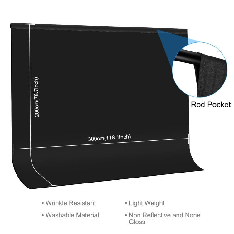 PULUZ 3m x 2m Photography Background Thickness Photo Studio Background Cloth Backdrop (Black)