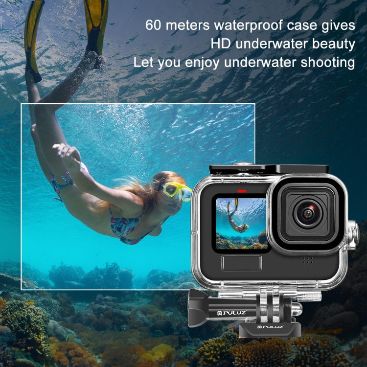 [US Warehouse] For GoPro HERO13 Black /12 Black /11 Black /10 Black /9 Black PULUZ 60m Waterproof Housing Protective Case with Buckle Basic Mount & Screw