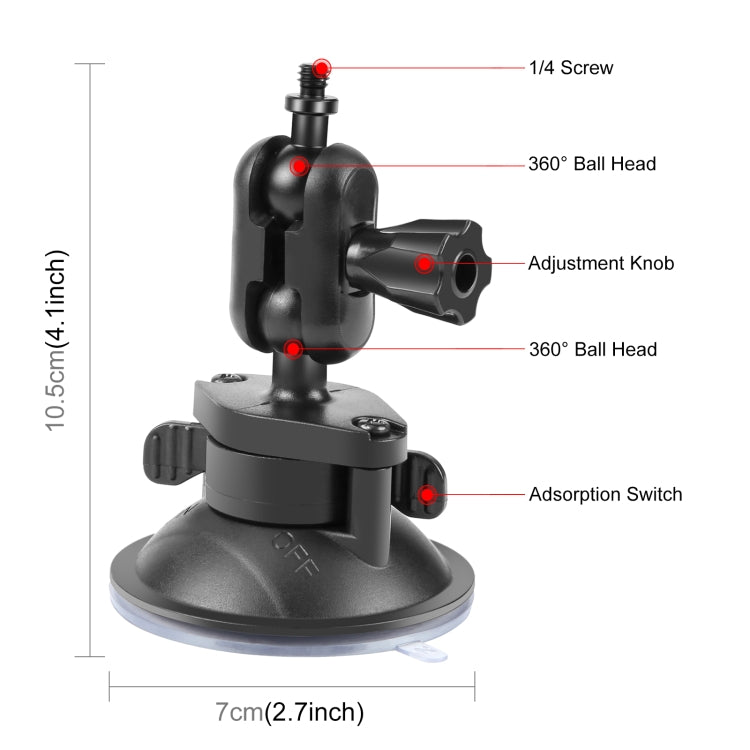PULUZ 1/4 inch Magic Arm Suction Cup Mount, 1/4 inch Suction Cup Mount