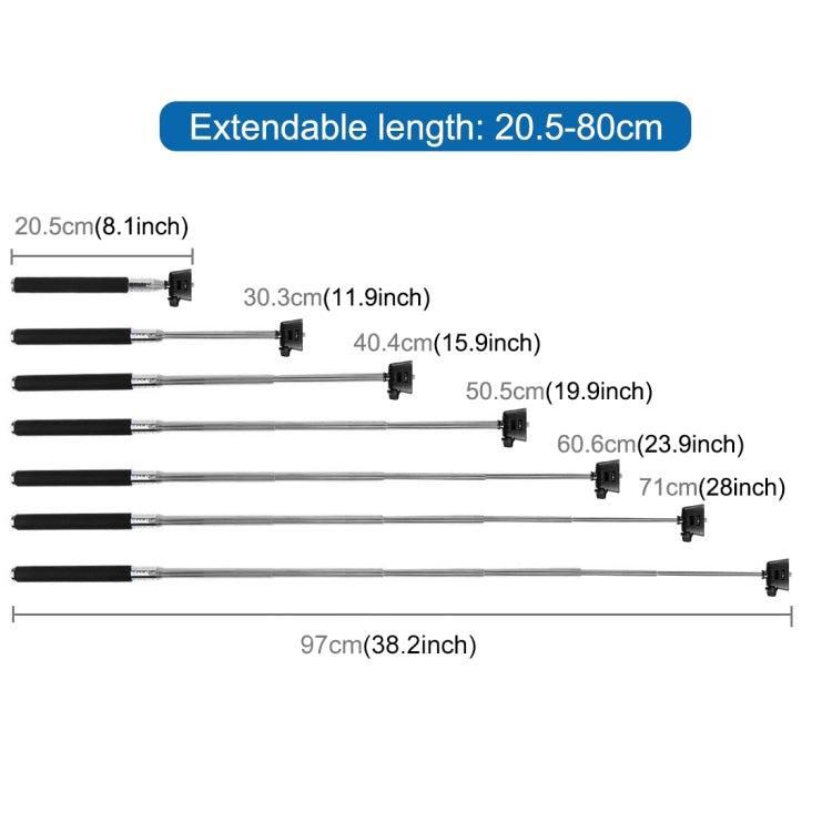 PULUZ Extendable Handheld Selfie Monopod for DJI, Insta360, GoPro and Other Action Cameras, Length: 22.5-80cm