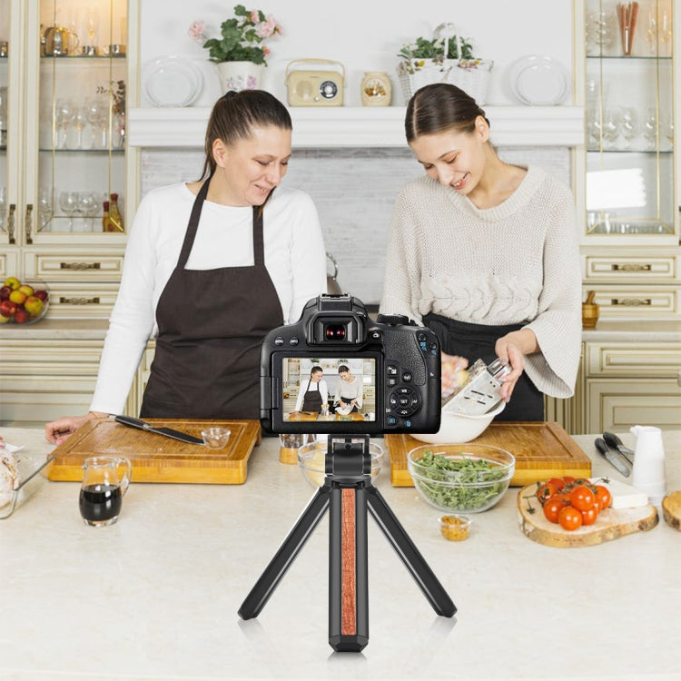 PULUZ Inlaid Wood Desktop Vlogging Live Tripod Holder with Tripod Head, Inlaid Wood Tripod with Tripod Head