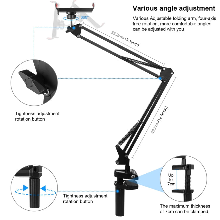 PULUZ Live Broadcast Desktop Articulating Arm Holder with Tablet Clamp (Black)