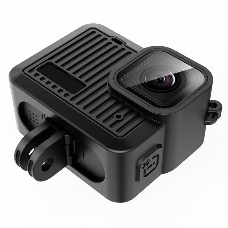 For GoPro HERO 4K 2024 PULUZ Silicone Protective Case Side Interface Cover with Wrist Strap & Lens Cover (Black)